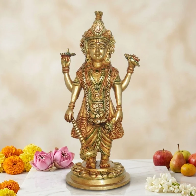 Vishnu Ji Idol in Brass, 9.5 inch, 1.68 kg – for Pooja Room
