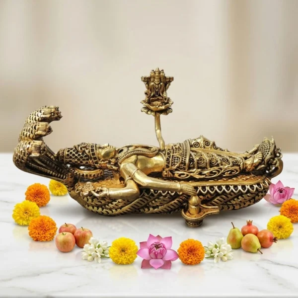 Vishnu Ji Idol in Brass (Sheshnaag), 3 inch, brass, Vedikcraft Moradabad