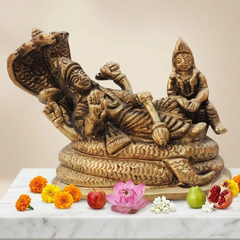 Vishnu Ji Idol in Brass (Laxmi), 3 inch – for Desk and Car