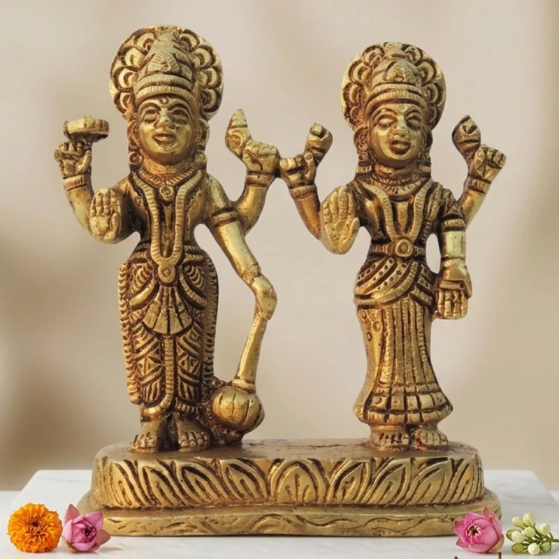 Vishnu Ji Idol in Brass (Laxmi), 4.5 inch, 580 g – for Home Mandir