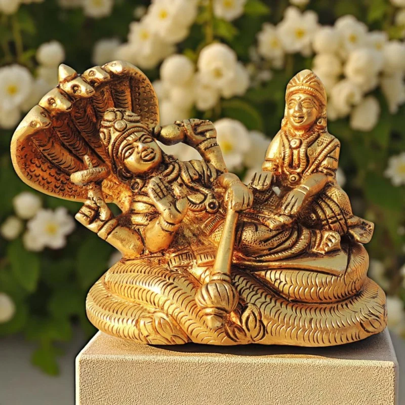 Vishnu Ji Idol in Brass (Laxmi), 3.2 inch – for Desk and Car