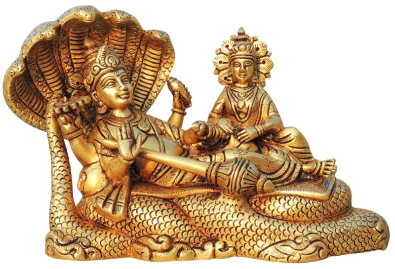 Vishnu Ji Idol in Brass (Laxmi), 7 inch