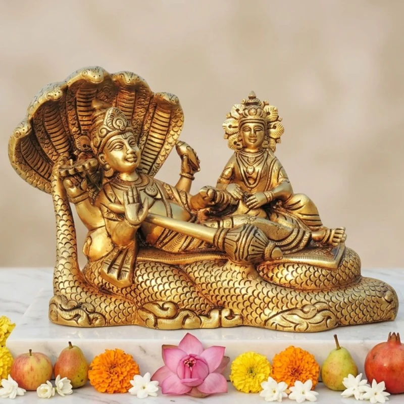 Vishnu Ji Idol in Brass (Laxmi), 7 inch – for Home Mandir