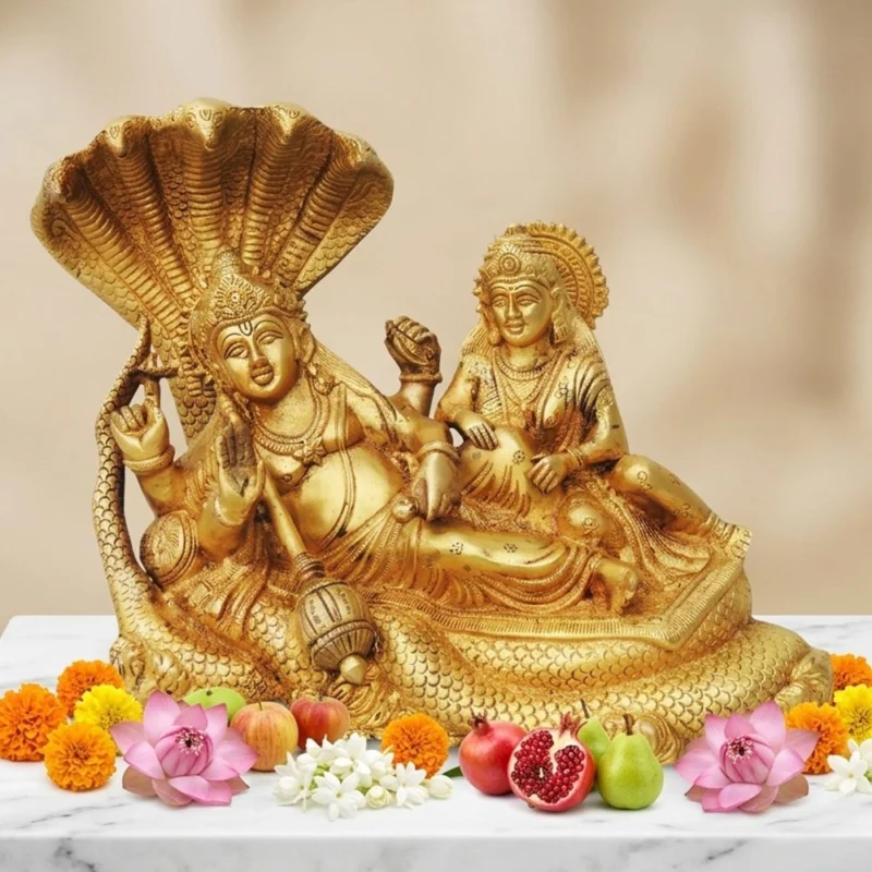 Vishnu Ji Idol in Brass (Laxmi), 10 inch – for Pooja Room