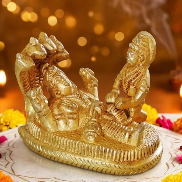 Vishnu Ji Idol in Brass (Laxmi Shesnag), 2 inch, brass, Vedikcraft Moradabad