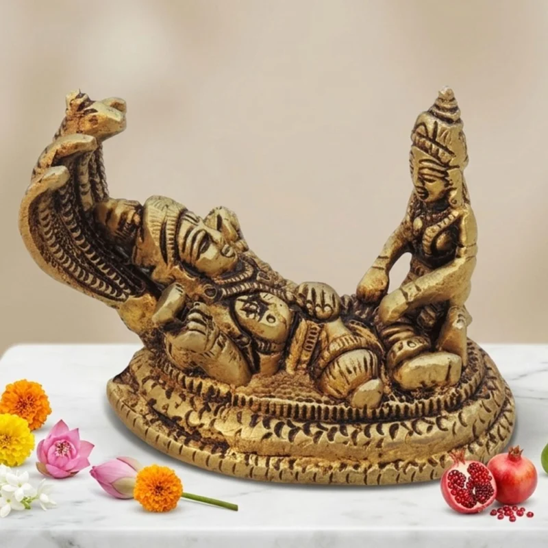 Vishnu Ji Idol in Brass (Laxmi Shesnag), 3.5 inch – for Desk and Car