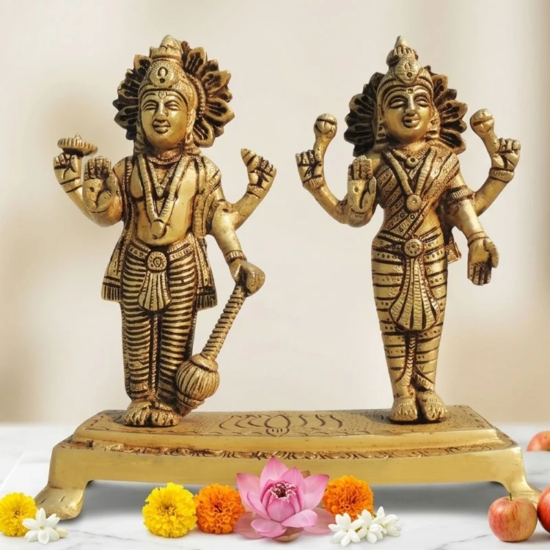 Vishnu Ji Idol in Brass, Standing (Laxmi Combine), 7.5 inch – for Home Mandir