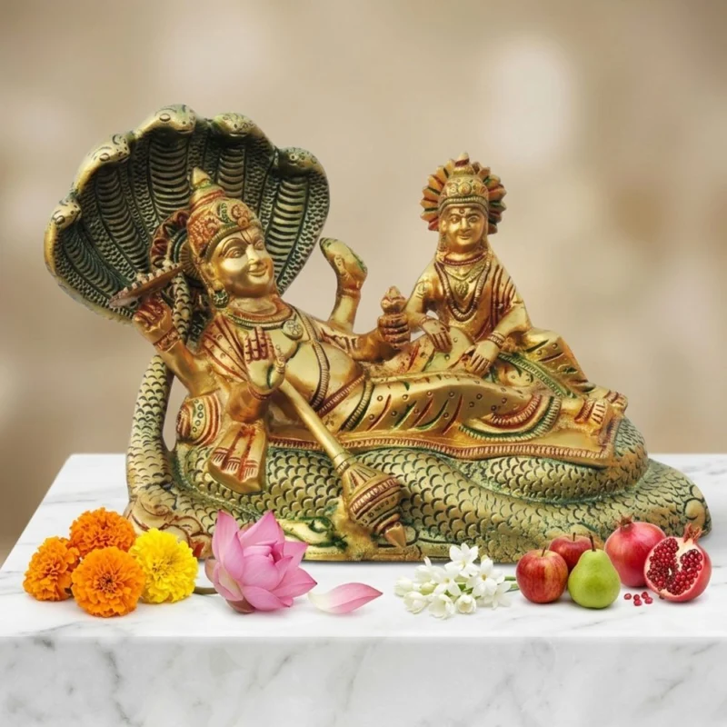Vishnu Ji Idol in Brass, 6.6 inch – for Home Mandir