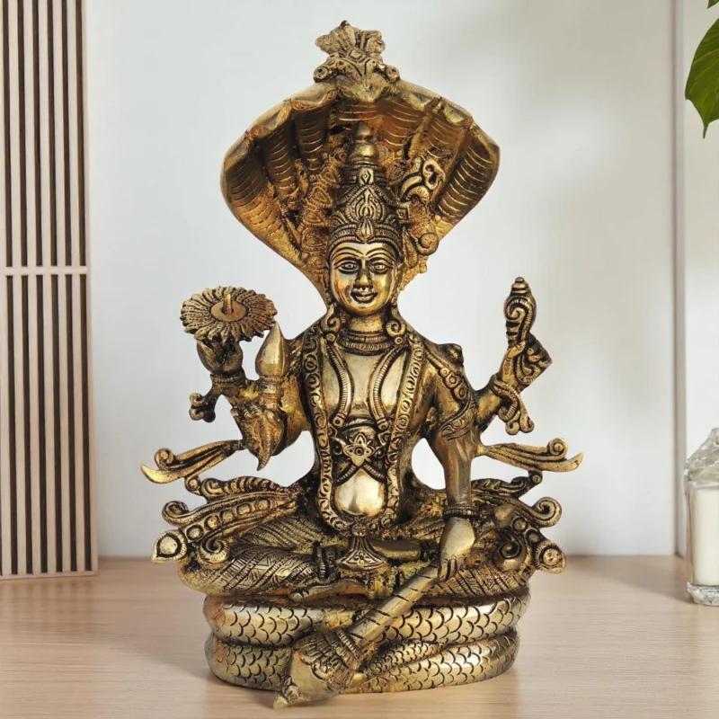 Vishnu Ji Idol in Brass, 11.1 inch – for Pooja Room