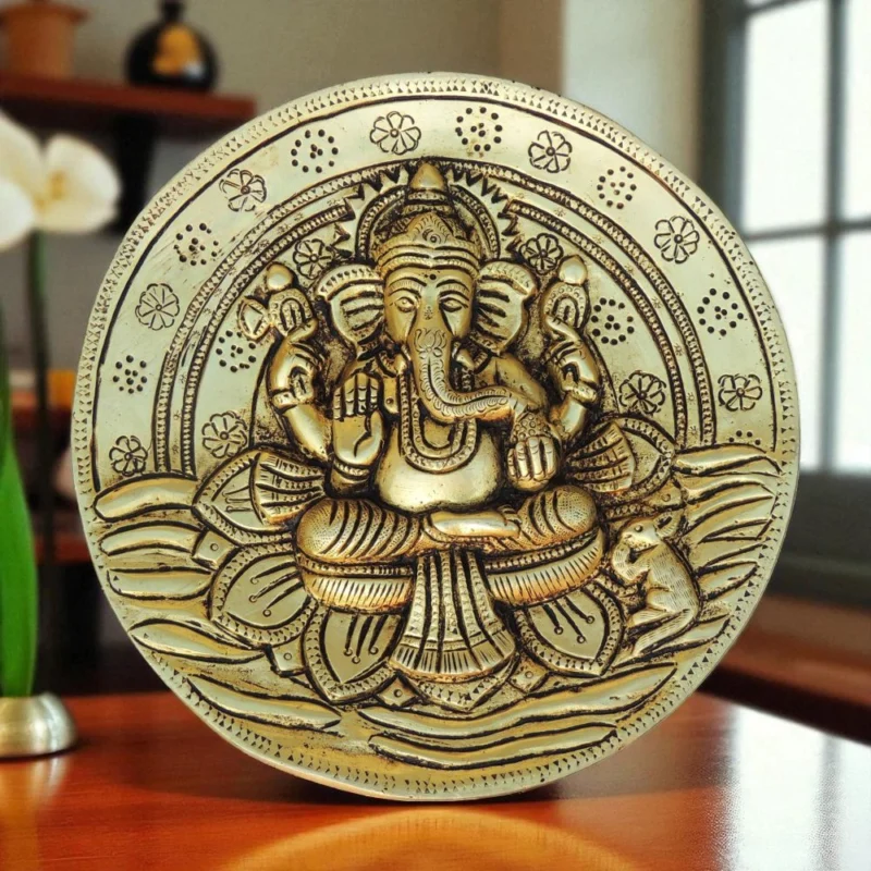 Ganesh Ji Idol in Brass, Wall Hanging, 7.2 inch – for Home Mandir