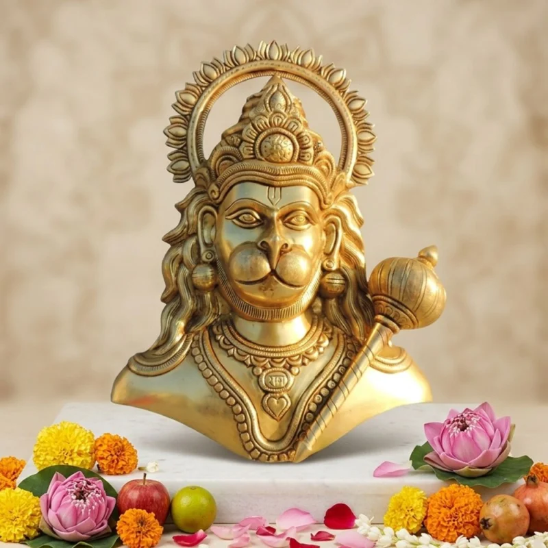 Hanuman Ji Idol in Brass, Wall Hanging (Face), 14 inch – for Pooja Room