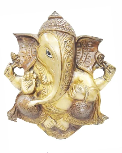 Ganesh Ji Idol in Brass, Wall Hanging (Haning), 8.5 inch, brass, Vedikcraft Moradabad