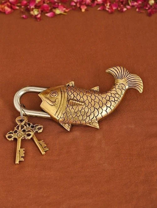 Brass & Fish Shape Lock, 7 inch – Antique Décor