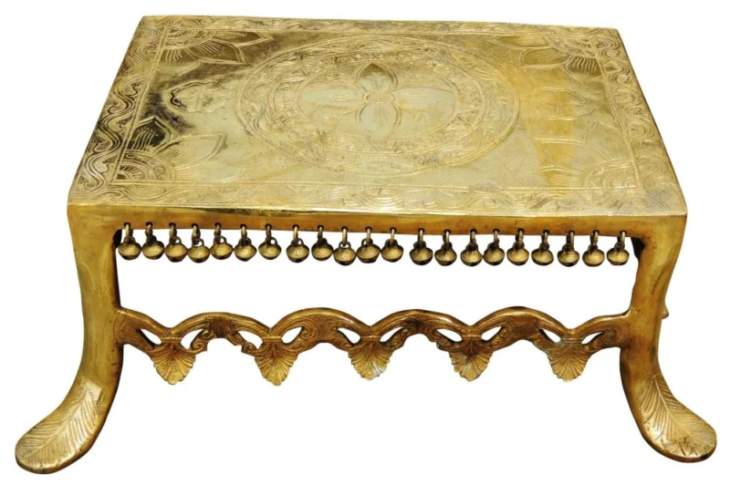 Brass Chowki for Pooja (Bajot) (Stool), 15.5 inch
