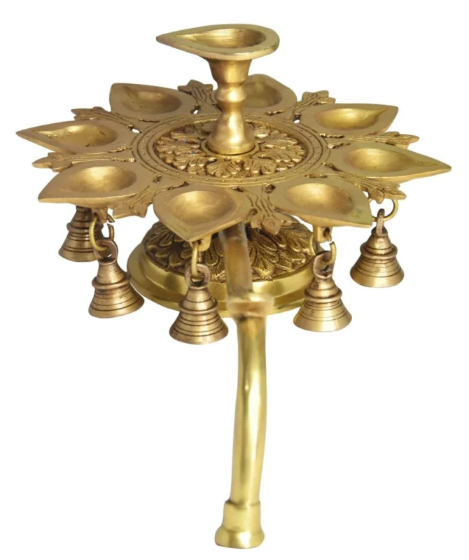 Brass Multi Wick Stand Diya (Deepak) (Wicks), 6 inch