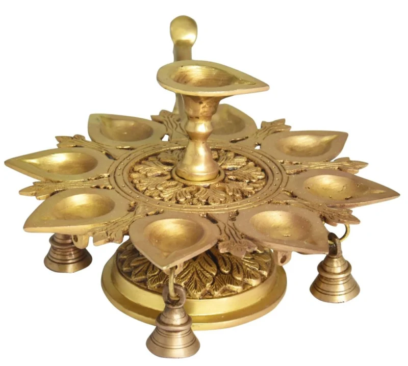 Brass Multi Wick Stand Diya (Deepak) (Wicks), 6 inch