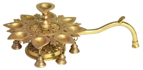 Brass Multi Wick Stand Diya (Deepak) (Wicks), 6 inch, brass, Vedikcraft Moradabad