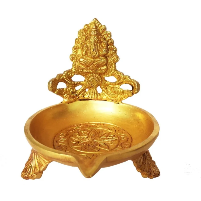 Brass Table Diya (Deepak) (Ganesh), 4 inch