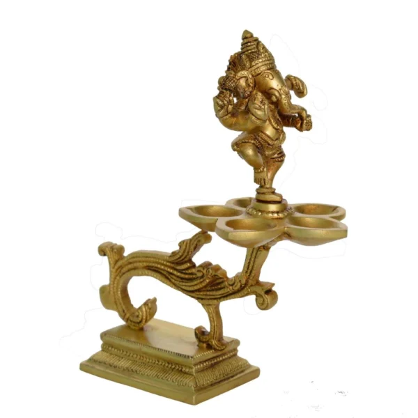 Brass Figure Oil Lamp (Deepak) (Ganesha Wicks), 7.2 inch, brass, Vedikcraft Moradabad