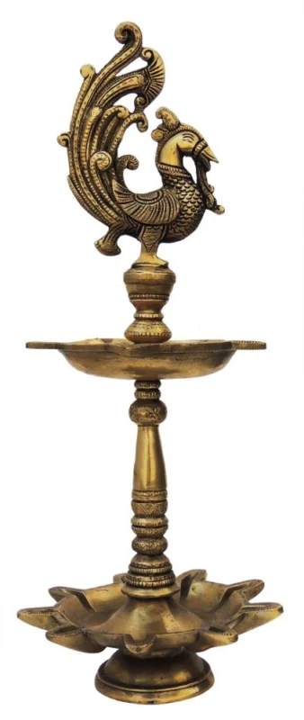 Brass Stand Diya (Deepak), 17.5 inch