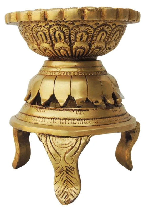 Brass Stand Diya (Deepak), 4.6 inch
