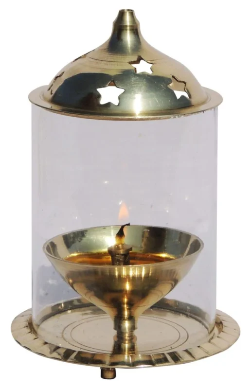 Brass Table Oil Lamp (Samai) (Chimney), 4.5 inch