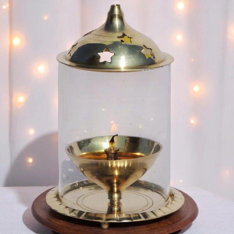 Brass Table Oil Lamp (Samai) (Chimney), 4.5 inch