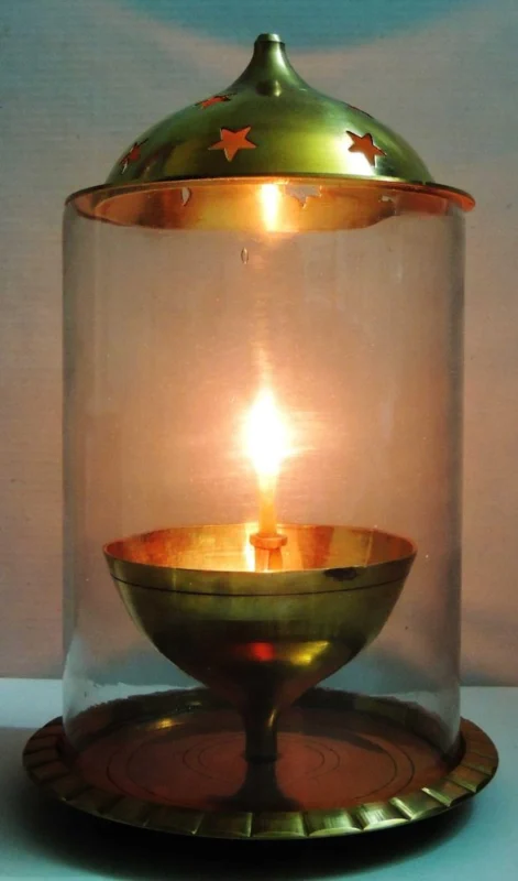 Brass Table Oil Lamp (Samai) (Chimney), 9.5 inch