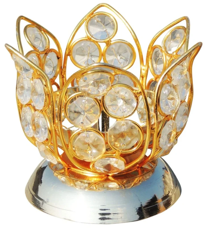 Brass Crystal Diya (Deepak), 3.2 inch, 190 g
