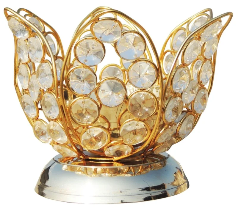 Brass Crystal Diya (Deepak), 4.2 inch