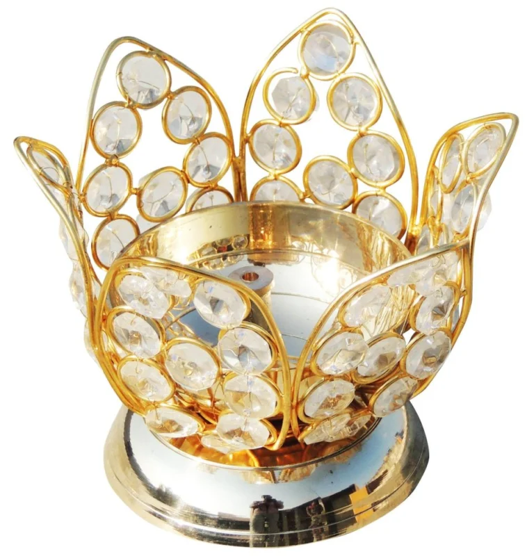Brass Crystal Diya (Deepak), 4.2 inch