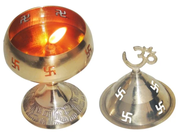 Brass Om Diya (Deepak) (Pakija), 4.1 inch, brass, Vedikcraft Moradabad