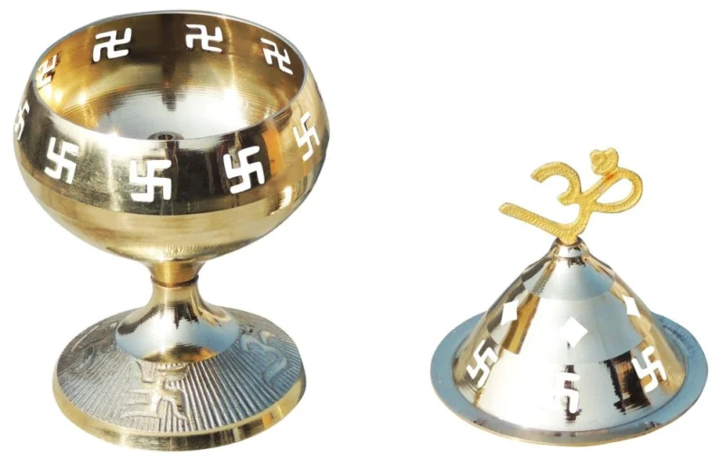 Brass Om Diya (Deepak) (Pakija), 6.4 inch
