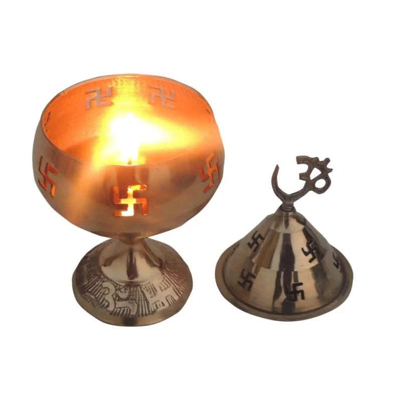 Brass Om Diya (Deepak) (Pakija), 5.3 inch