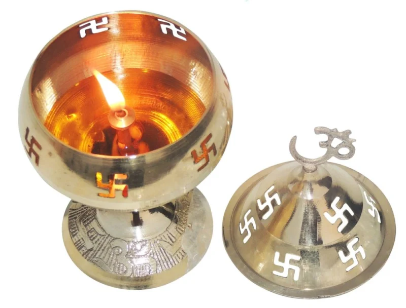 Brass Om Diya (Deepak) (Pakija), 5 inch