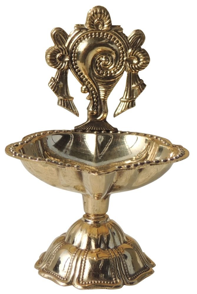Brass Stand Diya (Deepak), 3.5 inch, brass, Vedikcraft Moradabad