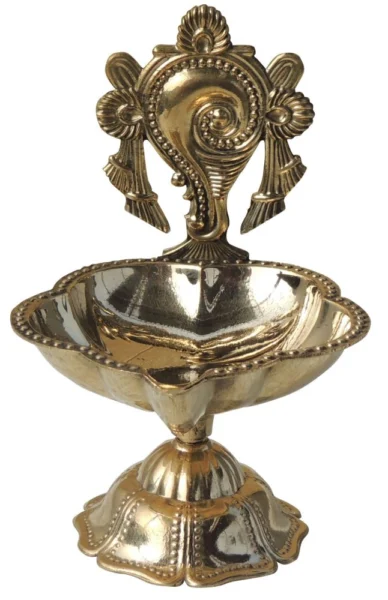 Brass Stand Diya (Deepak), 4.5 inch, design F776-E, brass, Vedikcraft Moradabad