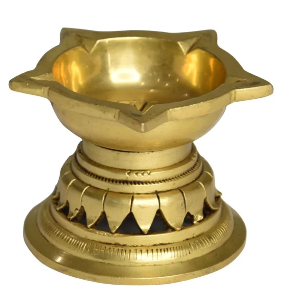 Brass Panch Mukhi Stand Diya (Deepak) (Panchmukhi), 3 inch, brass, Vedikcraft Moradabad