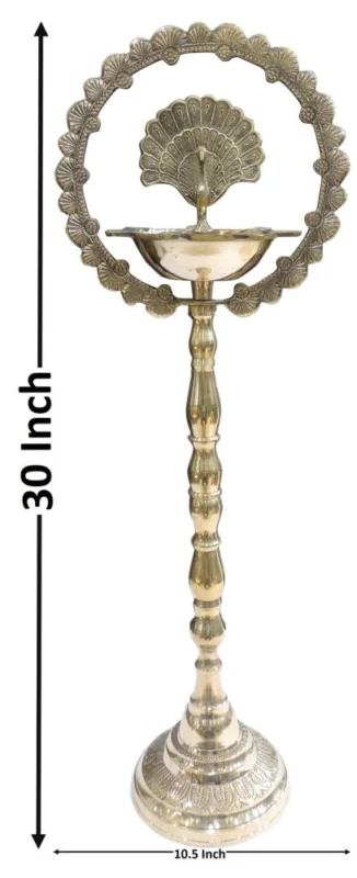 Brass Peacock Oil Lamp (Deepak), 30 inch