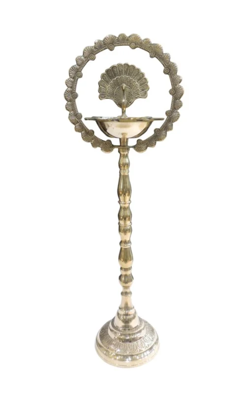 Brass Peacock Oil Lamp (Deepak), 30 inch