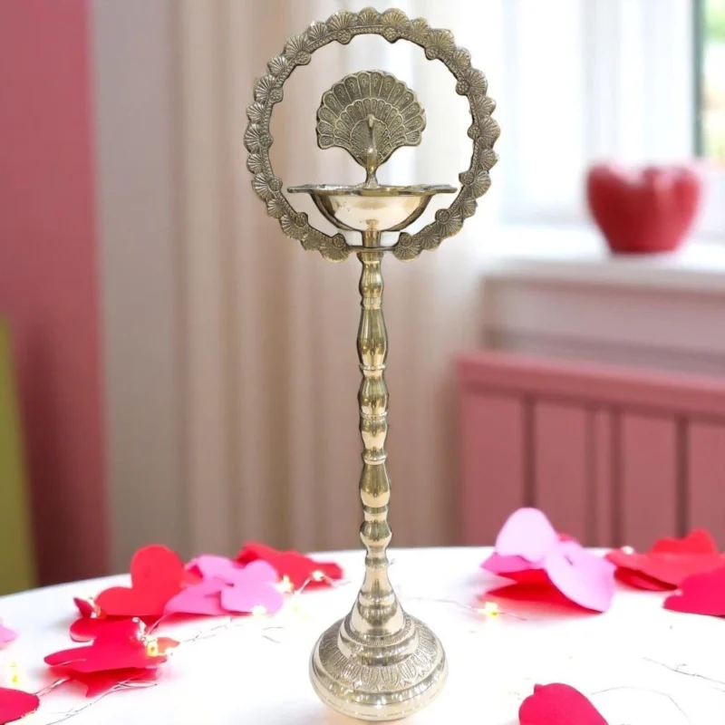 Brass Peacock Oil Lamp (Deepak), 30 inch