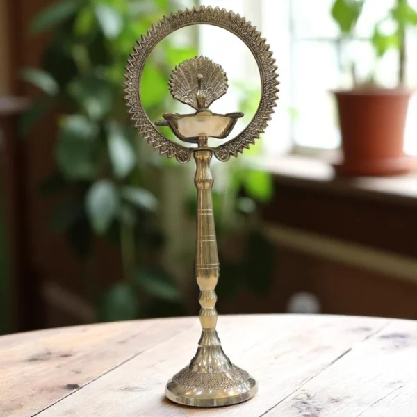 Brass Peacock Oil Lamp (Deepak), 20 inch, brass, Vedikcraft Moradabad