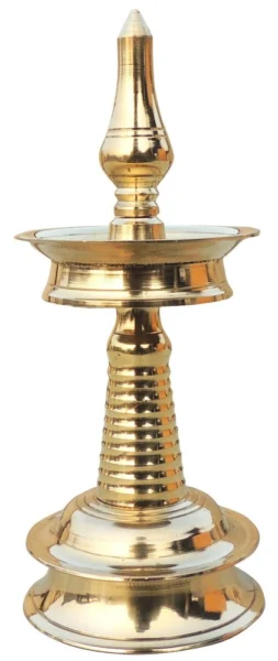 Brass Kerala Lamp (Nilavilakku) (Round), 8 inch, brass, Vedikcraft Moradabad