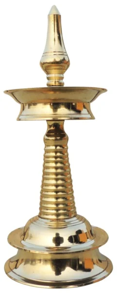 Brass Kerala Lamp (Nilavilakku) (Round), 9 inch, brass, Vedikcraft Moradabad