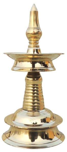 Brass Kerala Lamp (Nilavilakku) (Round), 6.5 inch, brass, Vedikcraft Moradabad
