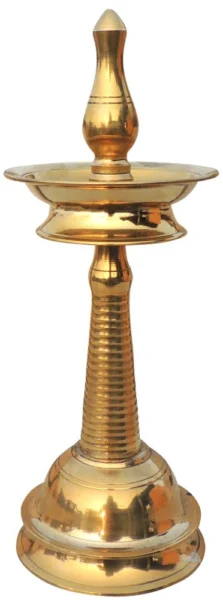 Brass Kerala Lamp (Nilavilakku) (Round), 14 inch, brass, Vedikcraft Moradabad