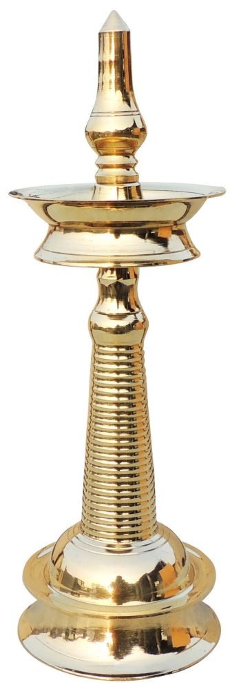 Brass Kerala Lamp (Nilavilakku) (Round), 15.2 inch, brass, Vedikcraft Moradabad