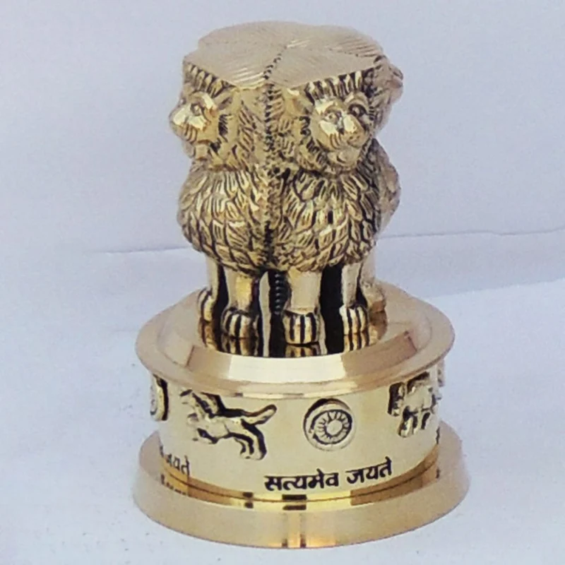 Ashoka Pillar (Ashok Stambh) Statue in Brass (Lath), 4.5 inch – for Office Desk