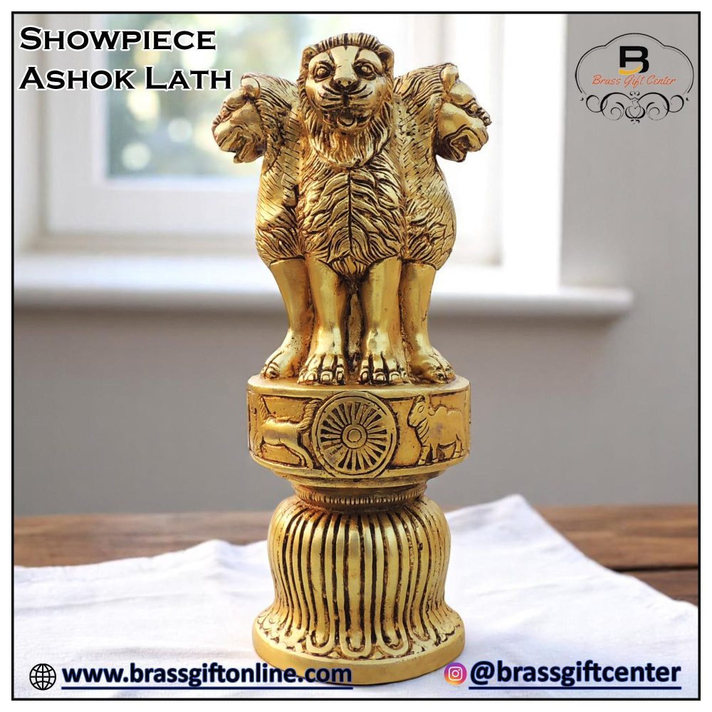 Ashoka Pillar (Ashok Stambh) Statue in Brass (Lath), 9.5 inch, brass, Vedikcraft Moradabad