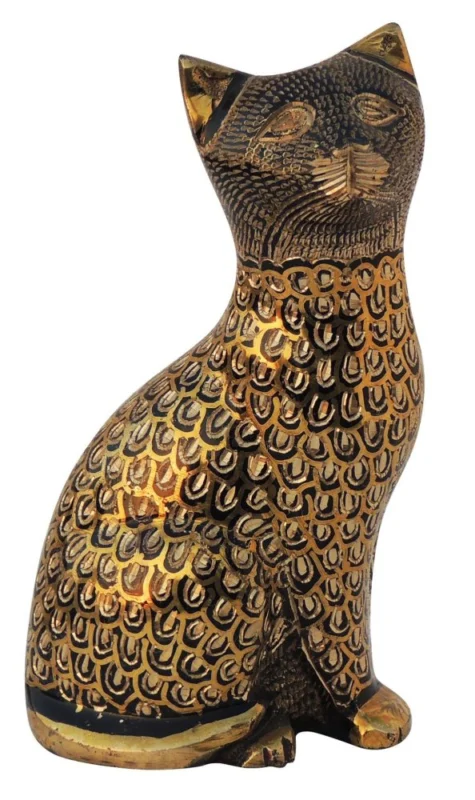 Brass Cat Showpiece, 6 inch, design AN045-A